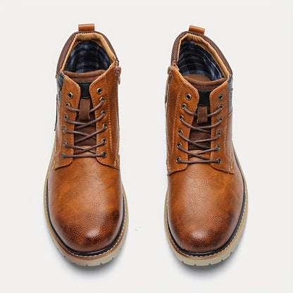 Men Vintage Men Boots with a PU Upper, Rubber Sole, And Inner Zipper