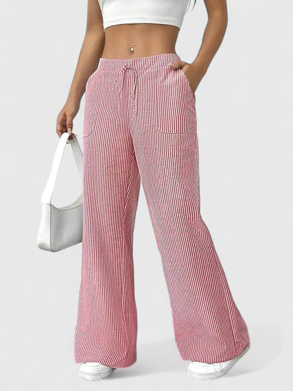 Rosie | Striped Drawstring Wide Leg Pants
