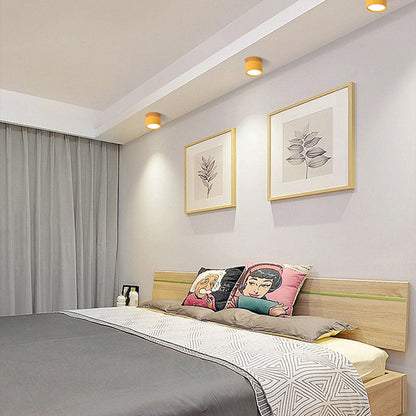 Wood And Metal Ceiling Lamp – Small Cylindrical Modern Accent Design