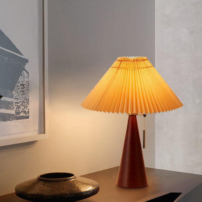Eronix - Japanische Minimalistische Vintage Tischlampe mit Holz Stoff und LED