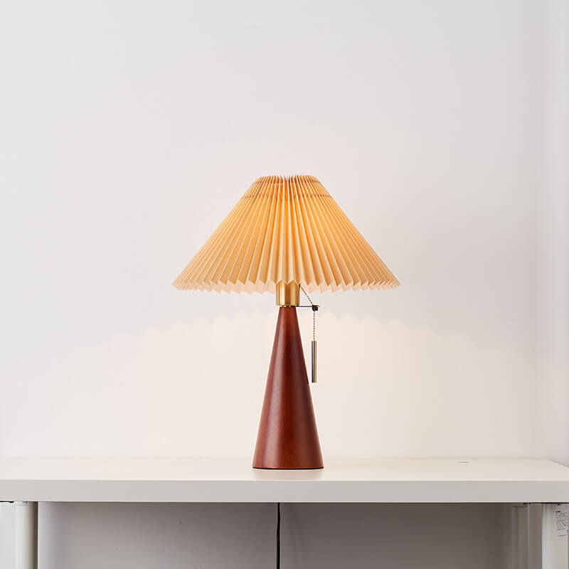 Eronix - Japanische Minimalistische Vintage Tischlampe mit Holz Stoff und LED