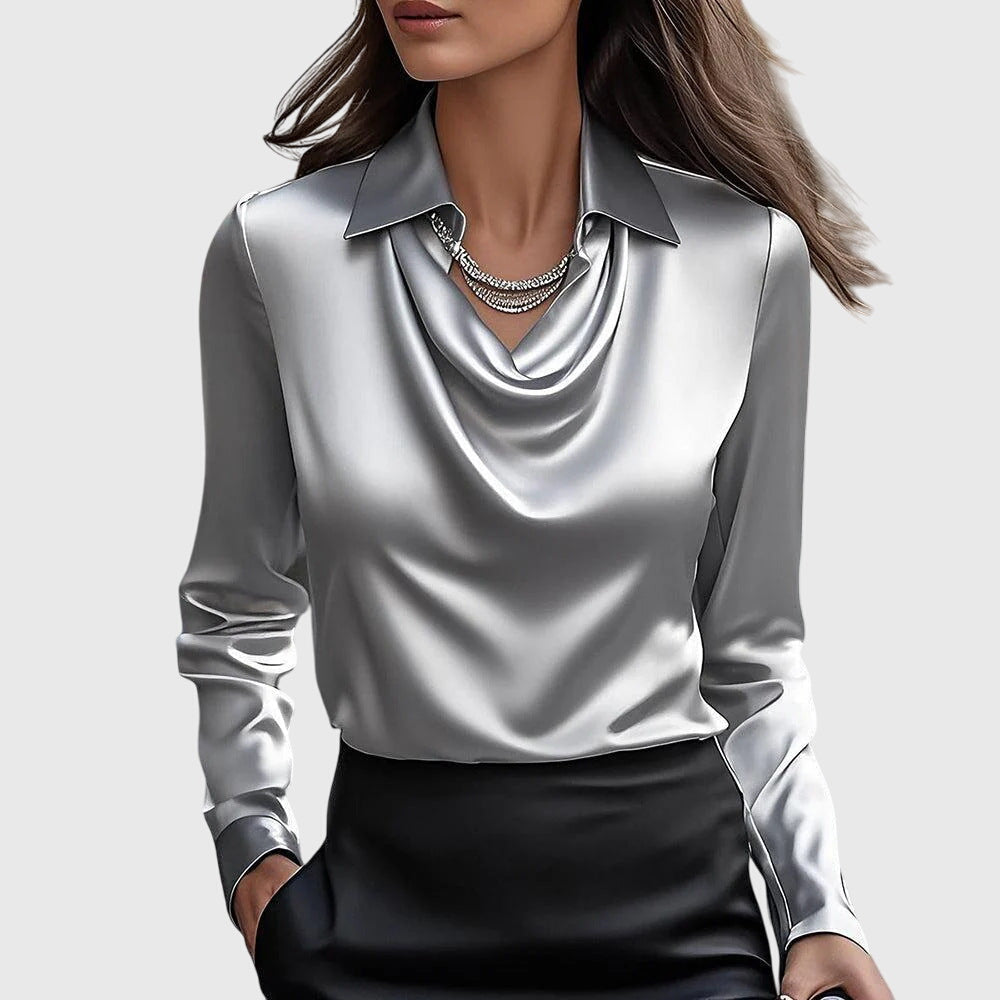 Amelia Blusa Mujer | Blusa de Manga Larga con Cuello Camisero