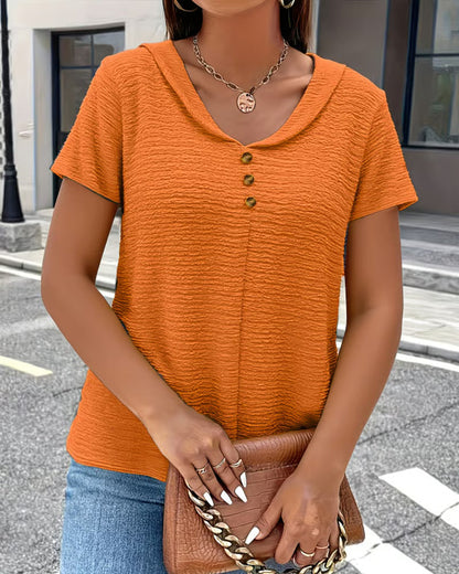 T-shirt Femme Col Rond Boutons Coupe Fluide Style Décontracté Élégant