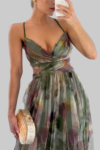 Luna | Pleated Flowing Strap Maxi Dress