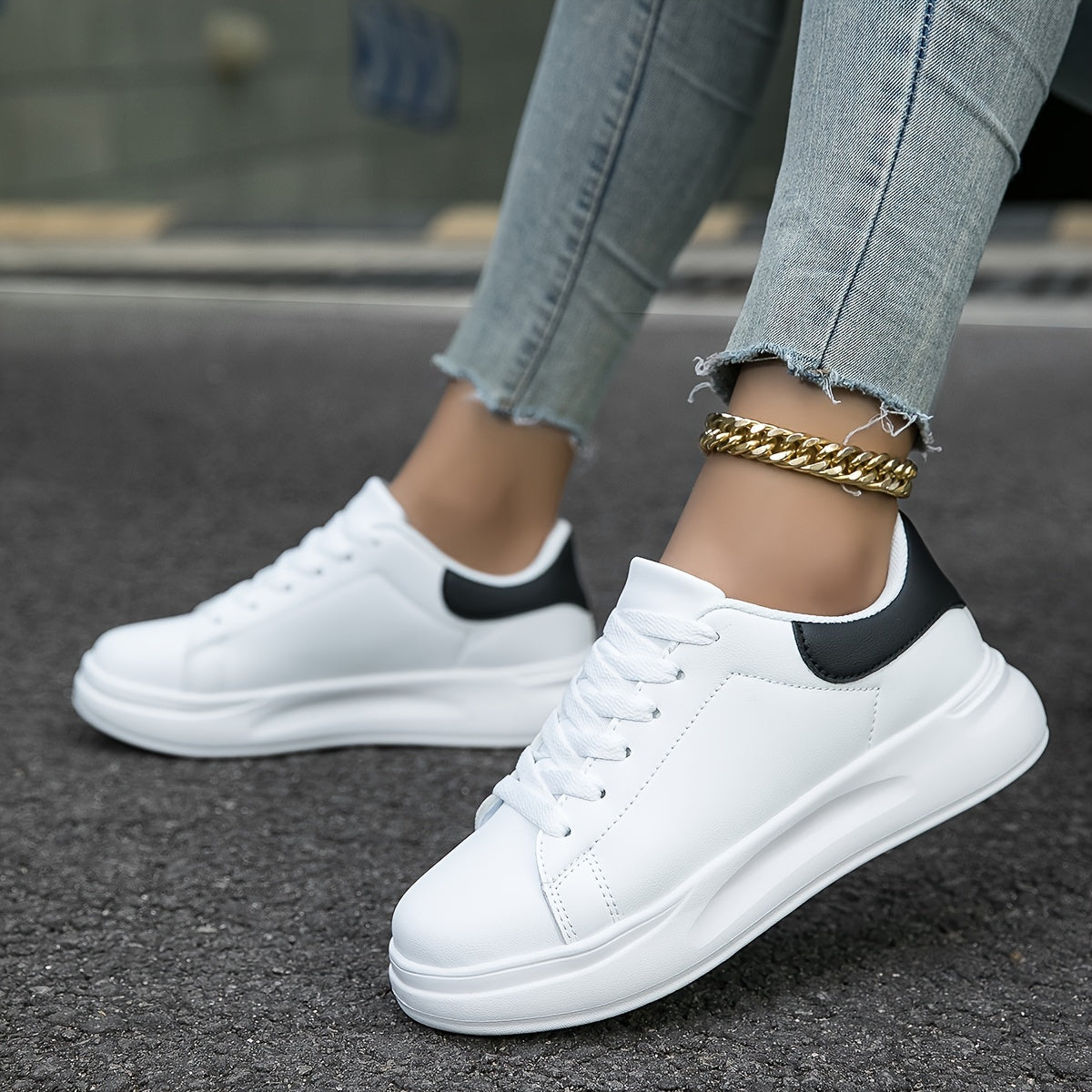 Women's Leather Platform Sneakers Casual Fashion Walking Shoes