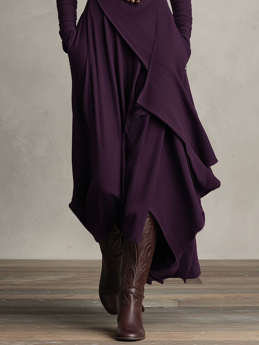 Damen-Boho-Maxikleid, asymmetrisch