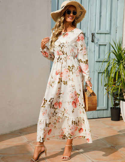 Robe Fleurie Polyvalente en Mousseline pour Femme – Style Élégant à Col Rond
