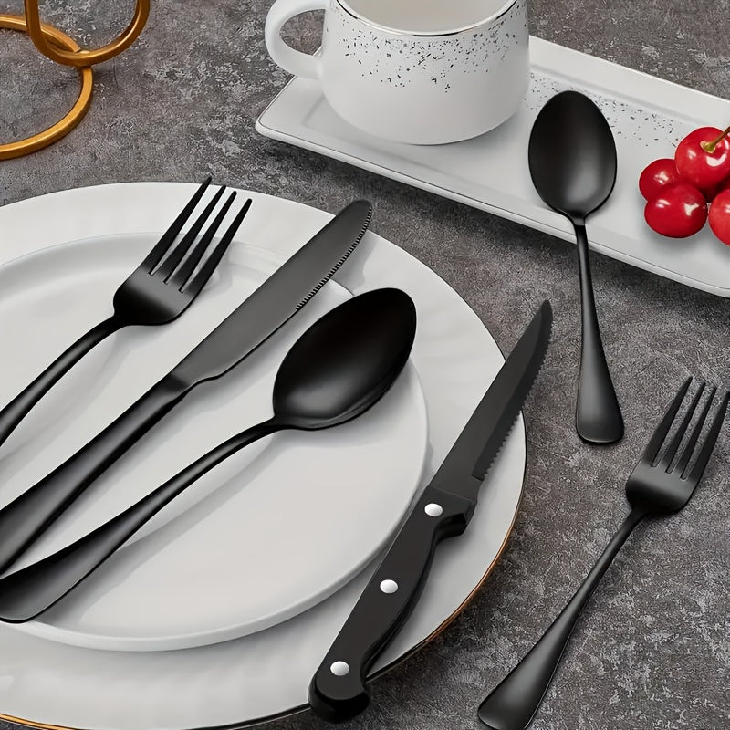 Zwarte Roestvrijstalen Bestekset – Modern Design met Hoogwaardige Afwerking