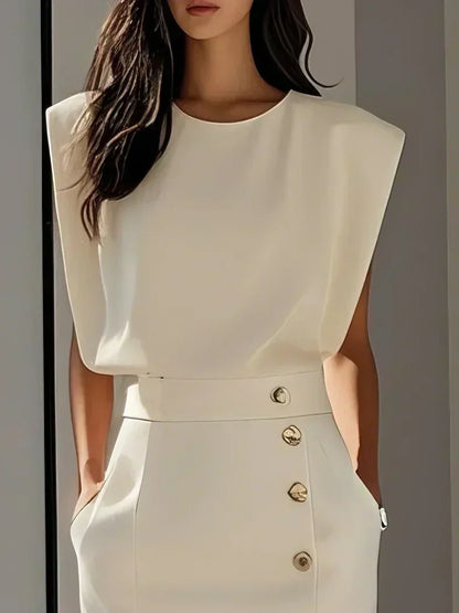 Audrey Button-Detail Sleeveless Midi Dress