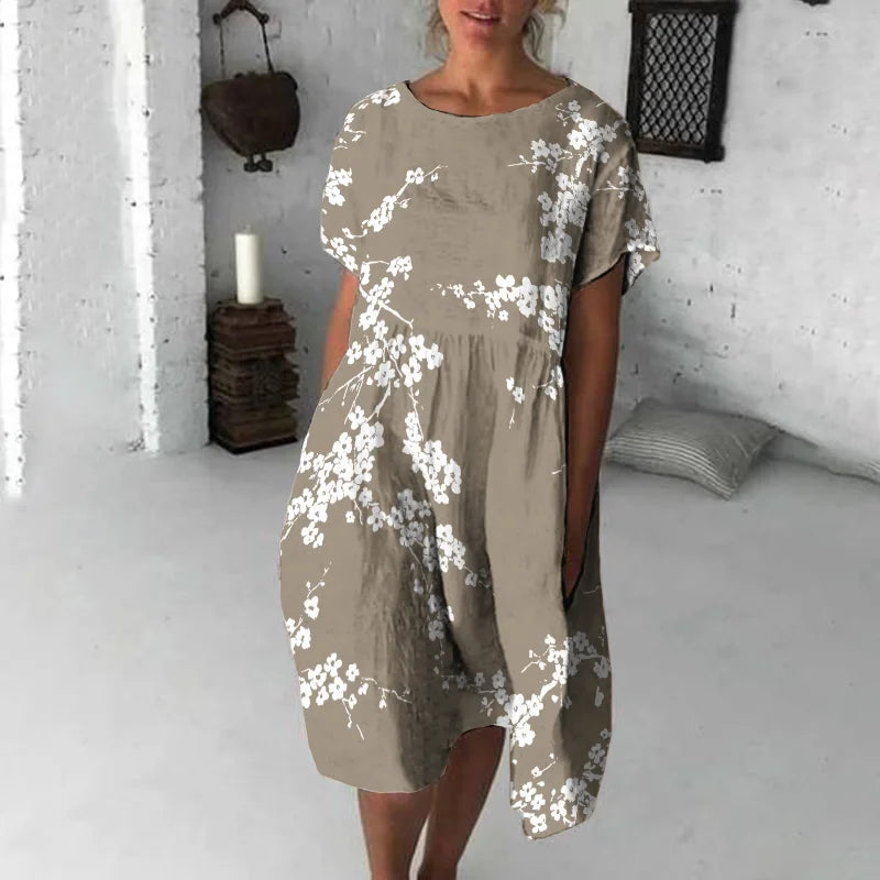 Damen Kurzarmkleid | Gemustert Midi
