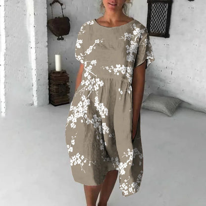 Damen Kurzarmkleid | Gemustert Midi