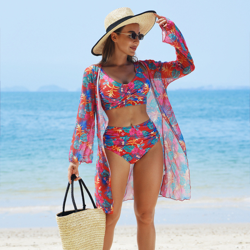 Ensemble Bikini Femme Trois Pièces Tissu Extensible Usage Balnéaire