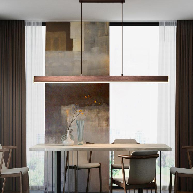 Hanglamp Rechthoekig LED Dimbaar Zwart Bruin Metaal Acryl Eettafel Woonkamer 80-150cm | Restfield