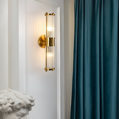 Freyza - Fluted Glass Wall Sconce | Cylinder Gold Chrome E14 30-45cm / 12-18in - Modern Vanity Light