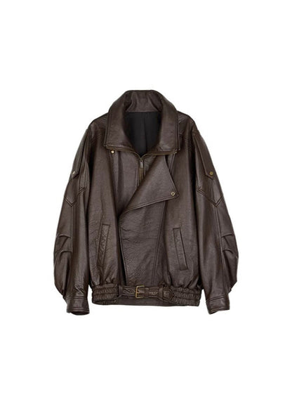 Sarah | Women belted oversized Leather Bomber jacket