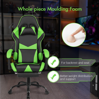 Gaming Stoel met Voetsteun en Verstelbare Rugleuning 135° – Ergonomische Bureaustoel PU Leer met Hoofd- en Lendenkussen | Restfield