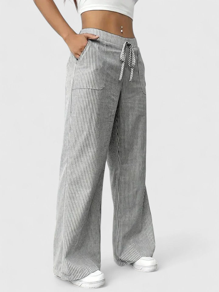 Rosie | Striped Drawstring Wide Leg Pants
