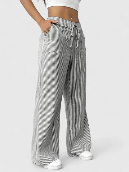 Rosie | Striped Drawstring Wide Leg Pants