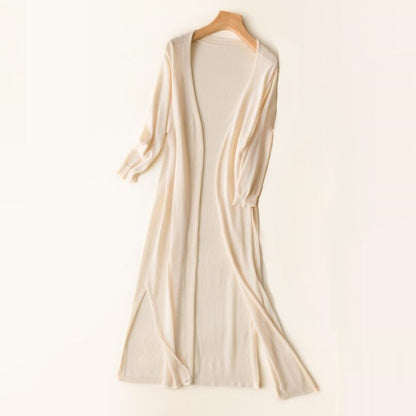 Cardigan lungo aperto leggero da donna con maniche a 3/4