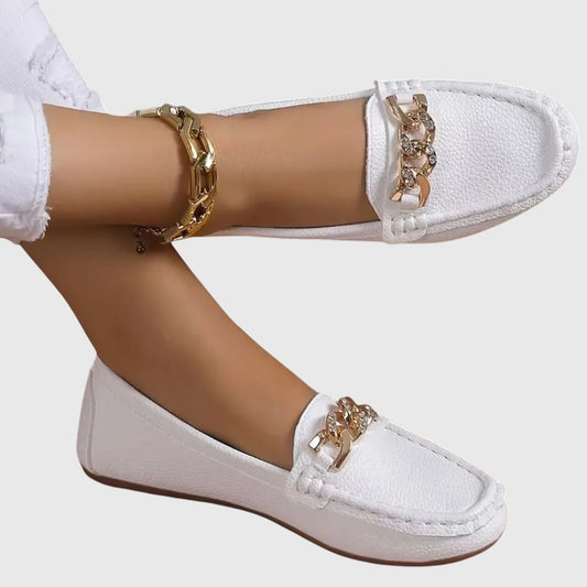 Harlow | Women's Casual Slip-On Flat Loafers with Gold Chain Detail