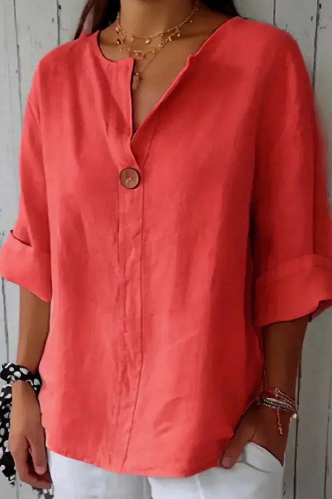 Zamma | Blusa in Lino Relaxed con Scollatura a V