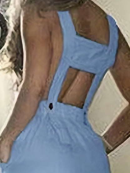 Roupa de Moda Feminina, Jardineiras Femininas, Macacão Casual de Cor Sólida Sem Mangas e Perna Larga com Bolsos Laterais e Botões Laterais
