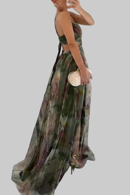 Luna | Pleated Flowing Strap Maxi Dress