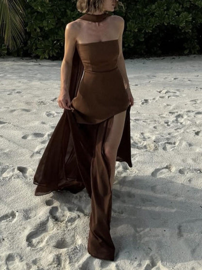 Elegant strapless one-shoulder sleeveless dress