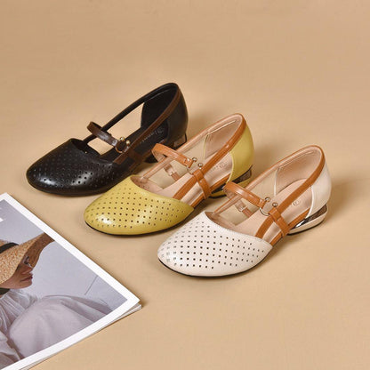 Roxanny | Perforierte Mary-Jane-Schuhe mit niedrigem Absatz