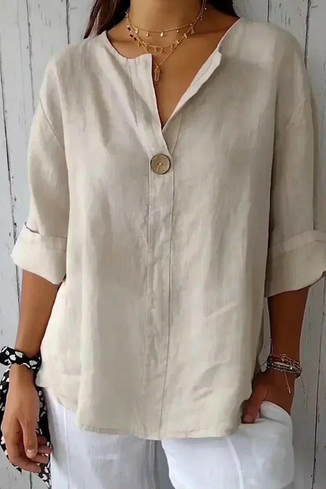 Zamma | Blusa in Lino Relaxed con Scollatura a V