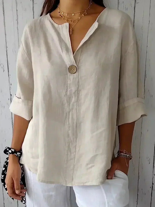 Elanra – V-neck Button Detail Summer Blouse for Women