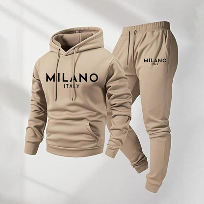 Milano-set med trykt hettegenser og joggebukse med snøring for menn
