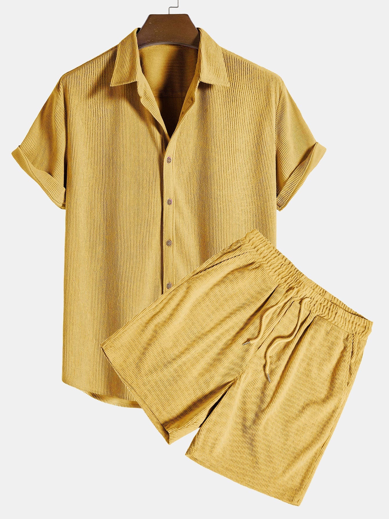 Ethan - Kurzarm Cordhemd Mit Knöpfen Und Shorts Set