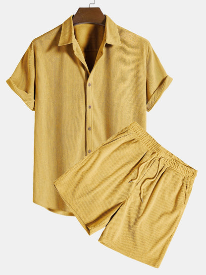 Ethan - Kurzarm Cordhemd Mit Knöpfen Und Shorts Set