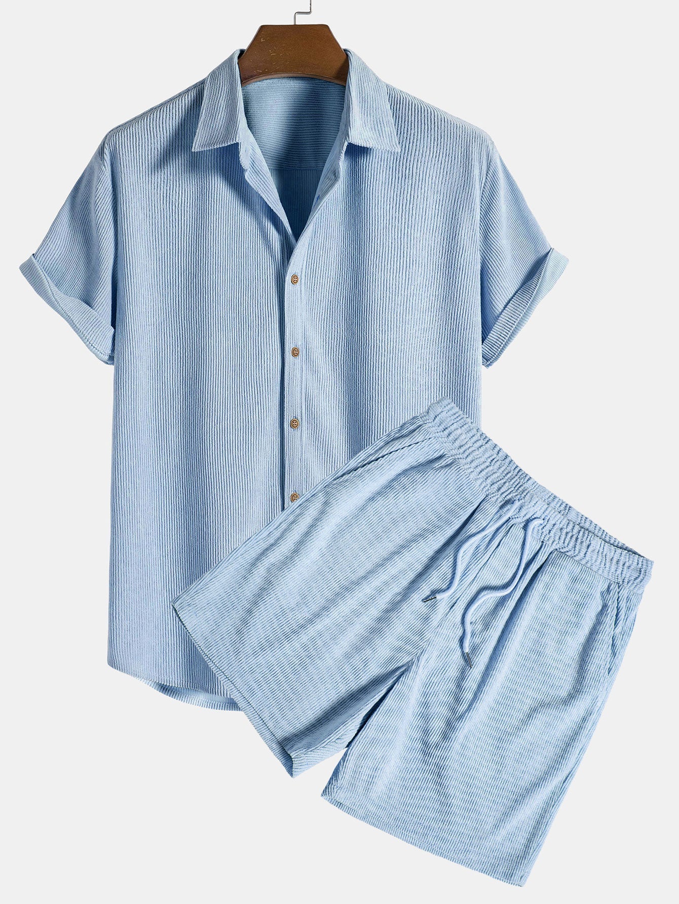 Ethan - Kurzarm Cordhemd Mit Knöpfen Und Shorts Set