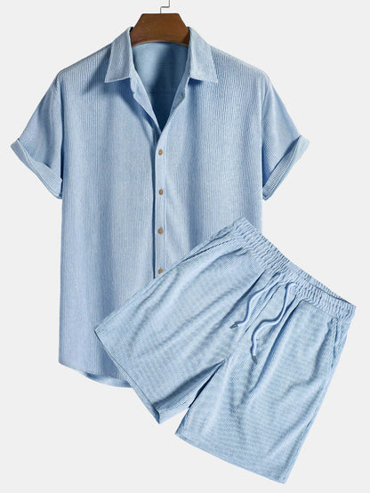 Ethan - Kurzarm Cordhemd Mit Knöpfen Und Shorts Set