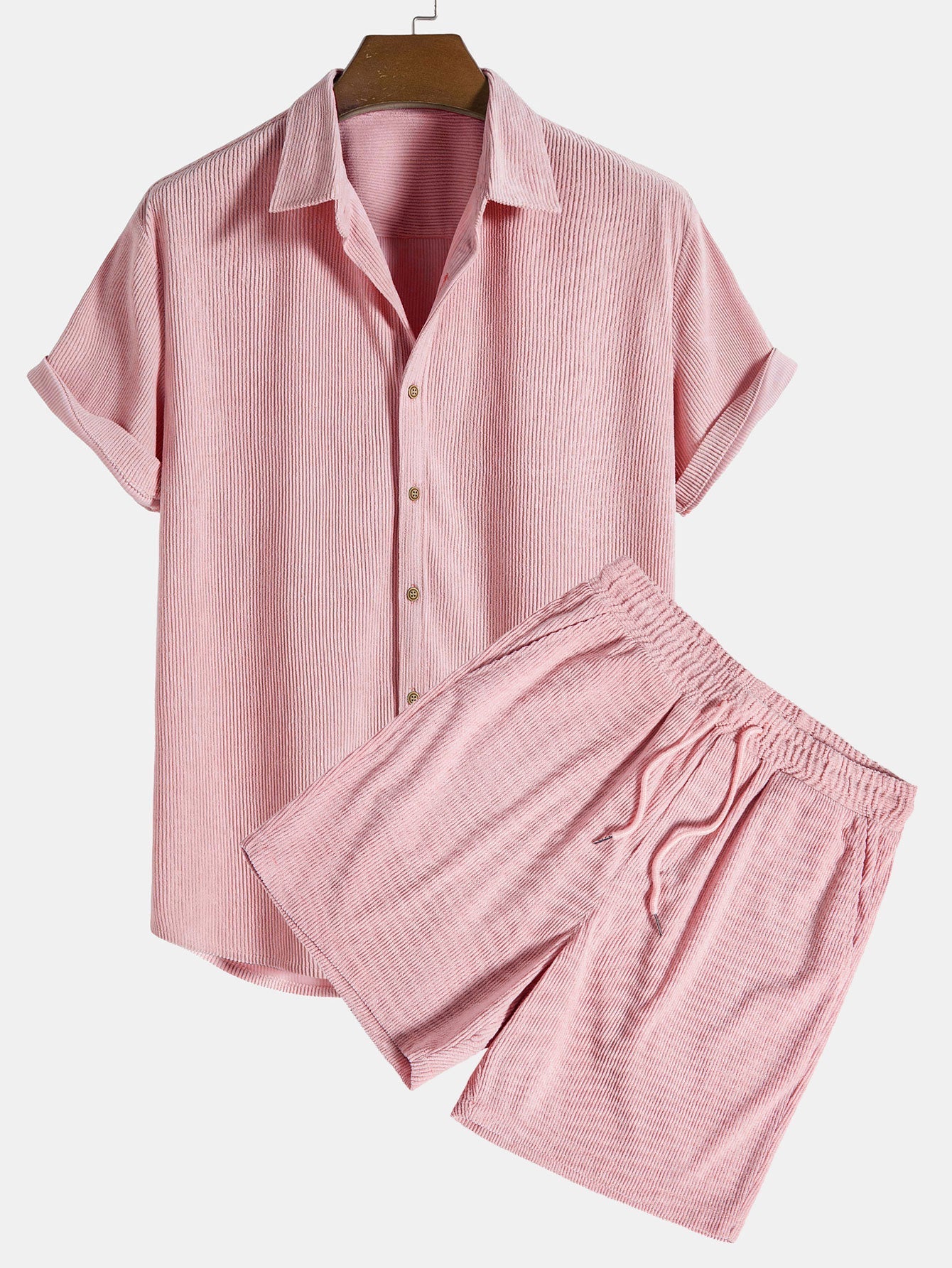 Ethan - Kurzarm Cordhemd Mit Knöpfen Und Shorts Set