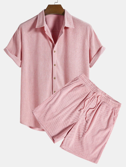 Ethan - Kurzarm Cordhemd Mit Knöpfen Und Shorts Set