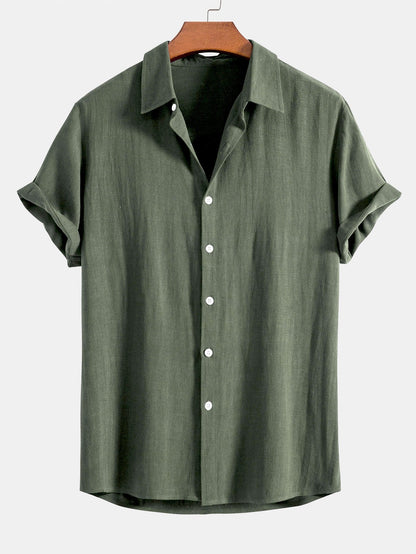Men’s Linen Blend Short Sleeve Shirt Relaxed Button Fit