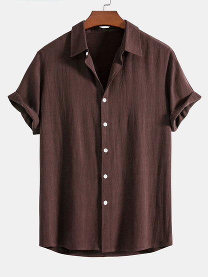 Men’s Linen Blend Short Sleeve Shirt Relaxed Button Fit