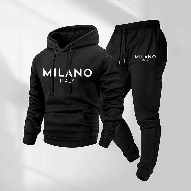 Milano-set med trykt hettegenser og joggebukse med snøring for menn
