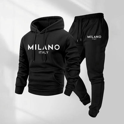 Milano-set med trykt hettegenser og joggebukse med snøring for menn