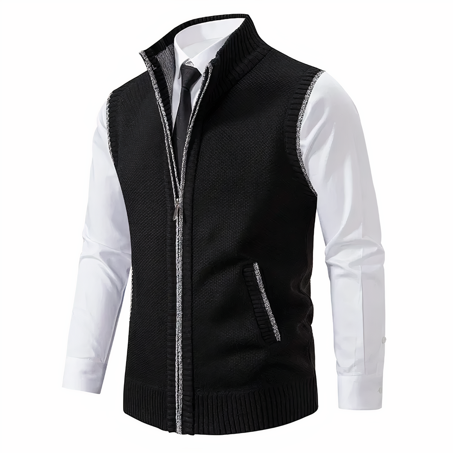 Men’s Knitted Zip Up Vest with Pockets – Smart Casual Sleeveless Gilet