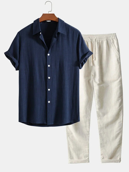 Men’s Linen Shirt and Trousers Relaxed Summer Co-Ord Set