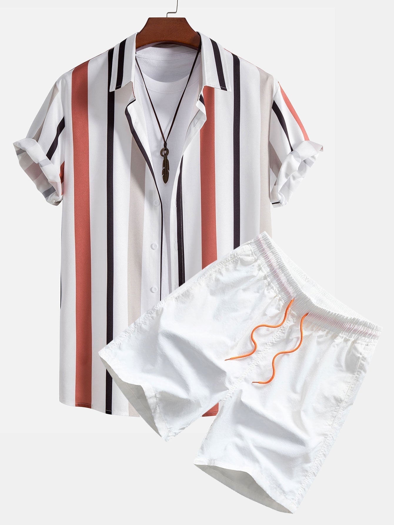 Stylish Striped Button-Up Shirt & Swim Shorts Set
