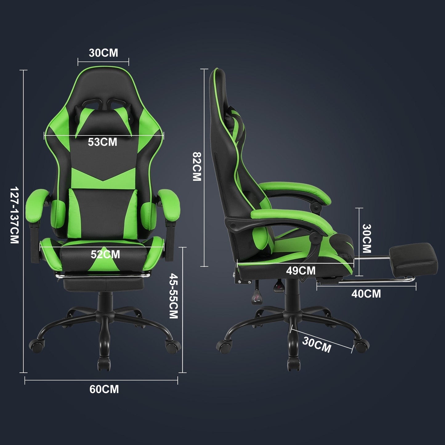 Gaming Stoel met Voetsteun en Verstelbare Rugleuning 135° – Ergonomische Bureaustoel PU Leer met Hoofd- en Lendenkussen | Restfield