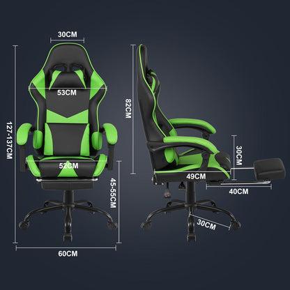 Gaming Stoel met Voetsteun en Verstelbare Rugleuning 135° – Ergonomische Bureaustoel PU Leer met Hoofd- en Lendenkussen | Restfield