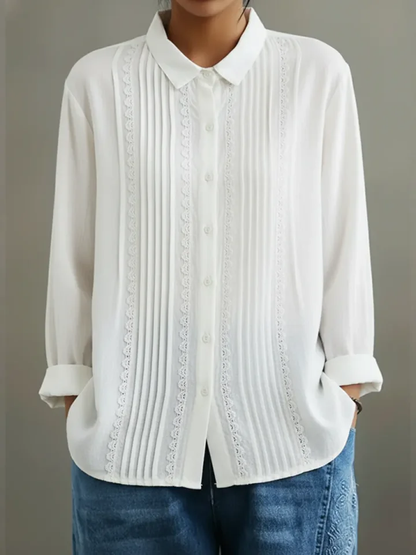Chemise en coton et lin pour femme – Modèle estival élégant et léger, orné de dentelle