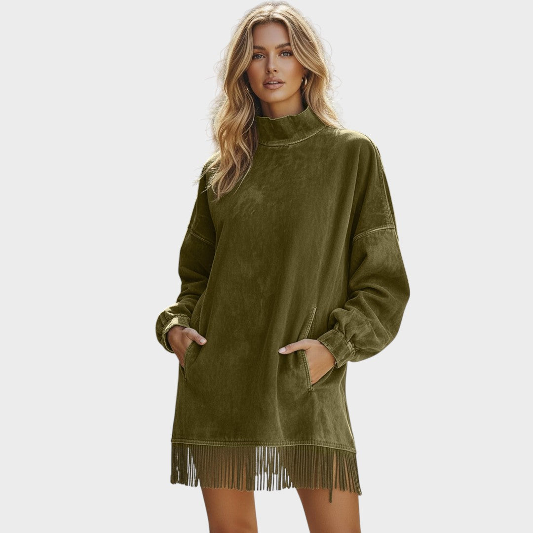 Sheri | Rochie din piele intoarsă cu franjuri