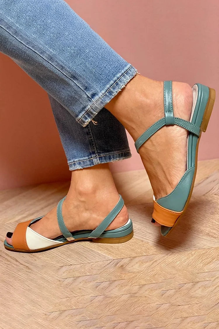 Bianca | Sandale Color Block cu Toc Jos și Cureluță la Gleznă